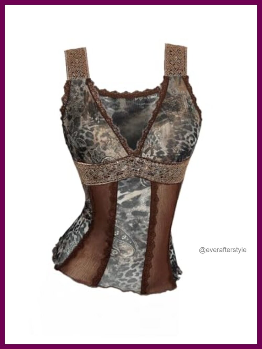 Sheer Mesh Tank Top Lace Trim Deep V-Neck Sleeveless Slim Fit Party